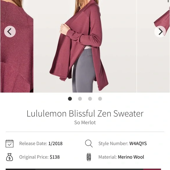 lululemon athletica Dusty Rose Cardigan Blissful Zen Sweater, like new, NWOT - Picture 4 of 4